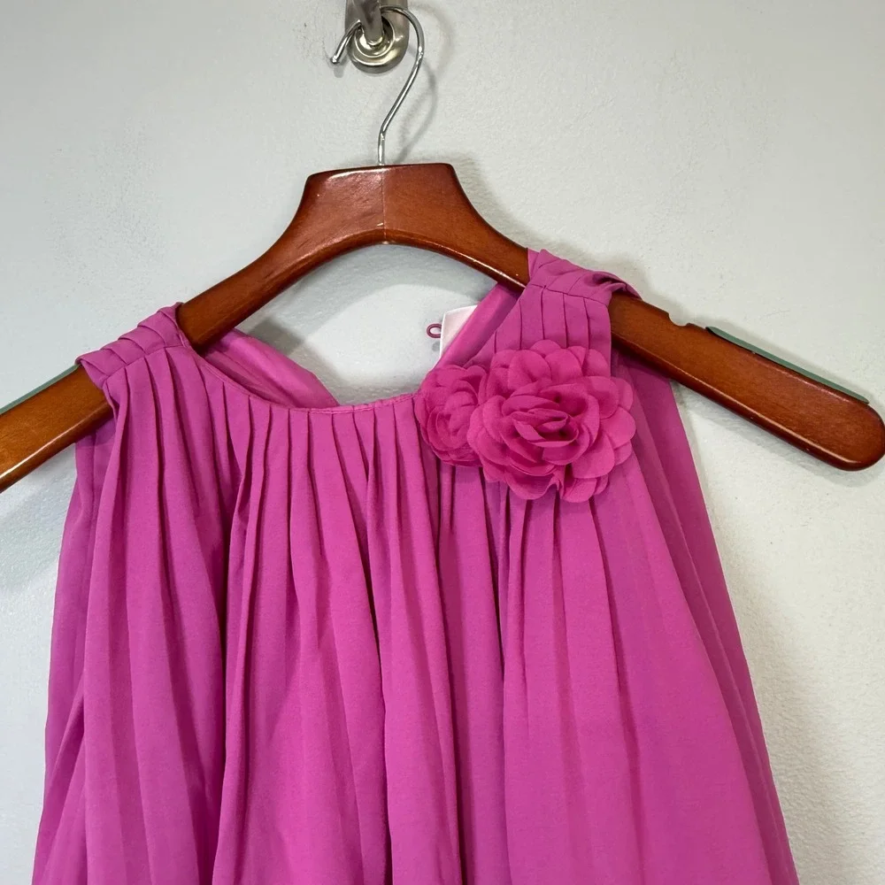 Gymboree Girls Magenta Pink Pleated Chiffon Rosette‎ Ruffle Dress 4T